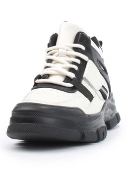 05-P51-1Z WHITE/BLACK Кроссовки женские зимние (натуральная и искусственная кожа, шерсть)
