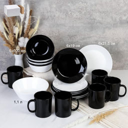 Столовый набор 25 предметов Черно-белый с кружками / NN19-0T-BW/B-MK360 /уп 2/4/ малая тарелка