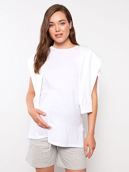 Bisiklet Yaka D?z K?sa Kollu Pamuklu Hamile Ti??rt