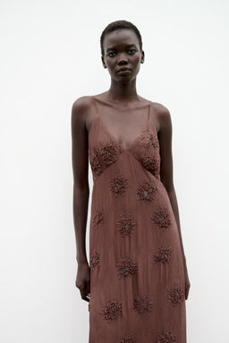 BEADED SLIP DRESS WITH EMBROIDERY - Zara фото 2