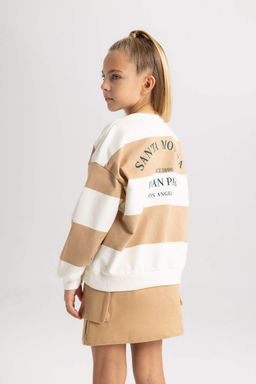 Полосатый свитшот оверсайз с круглым вырезом для девочек - Defacto фото 5