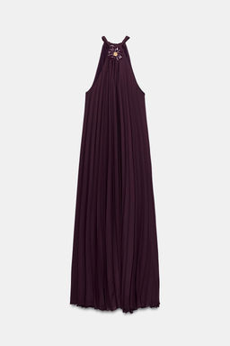 VESTIDO MIDI PLISADO BROCHE FLOR / Berenjena - Zara фото 6