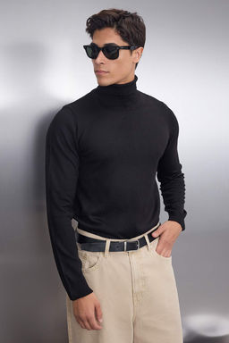 TRENDYOL MAN Siyah Slim Fit Dar Kesim Tam Bal?kc? Yaka Basic Kazak TMNAW21KZ0755 - Trendyolmilla фото 2