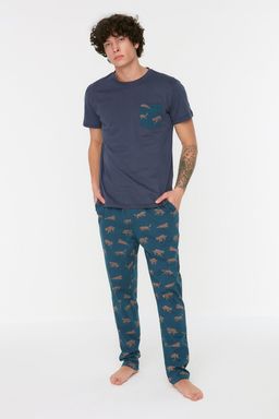 TRENDYOL MAN Lacivert Regular Fit Bask?l? Orme %100 Pamuk Pijama Tak?m? THMSS21PT0442 - Trendyolmilla фото 3