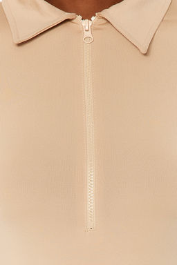 Bej Fermuar Yaka Detayl? C?tc?tl? Esnek Orme Body TWOAW24BD00005