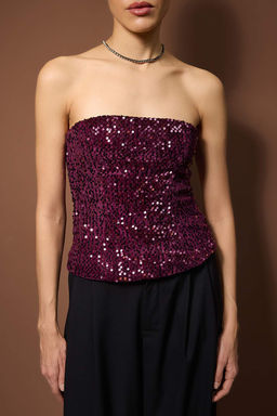 Murdum Straplez Payetli Bedene Oturan Party Bluz TPRAW26BZ00059 - Trendyolmilla фото 3