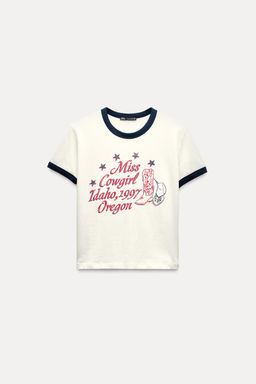 RIBBED T-SHIRT WITH SLOGAN - Zara фото 6