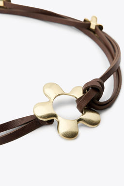 LEATHER CORD BELT WITH FLOWERS - Zara фото 3