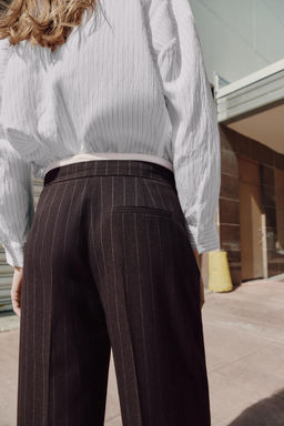 PANTAL?N ANCHO CINTURA DOBLE / Marr?n