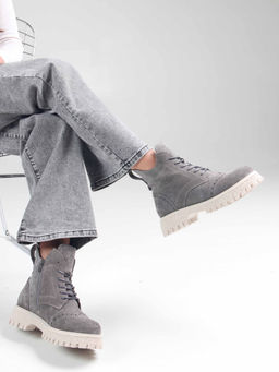 Ботинки 338.1541be. серый замок замша/Байка