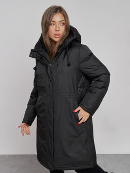 Пальто утепленное с капюшоном зимнее женское черного цвета 52333Ch - HULDLUCK фото 12