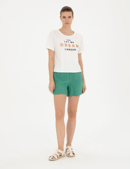 Ye_il Keten Comfort Fit Bermuda _ort