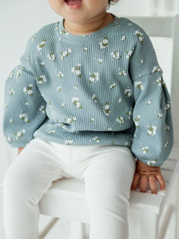 Лонгслив в рубчик Незабудки с объемными рукавами 0+ - Bungly фото 2