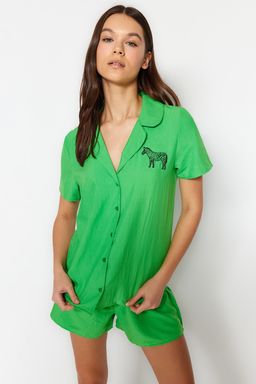 Trendyolmilla Ind?go Nak?sl? Sortlu Dokuma Pijama Tak?m? THMSS23PT00079 фото 12