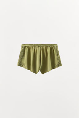 SHORTS SATINADO ENCAJE / Verde - Zara фото 4