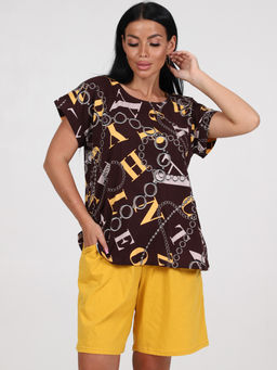 791 ПИЖАМА ЖЕНСКАЯ (шорты) (Коричневый/горчичный) - А-дина фото 4