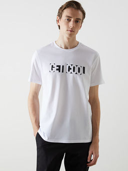 Bisiklet Yaka K?sa Kollu Bask?l? Penye Erkek Ti??rt