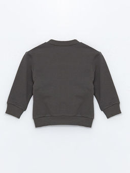 Bisiklet Yaka Bask?l? Erkek Bebek Sweatshirt