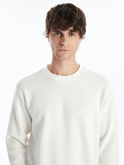 Bisiklet Yaka Uzun Kollu Erkek Dokulu Sweatshirt