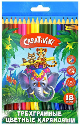 Набор цветных карандашей Creativiki 18 цв. трехгранные, деревянные, в картонной упаковке