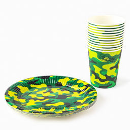 Посуда бумажная одноразовая Военный, 12 стаканов, 12 тарелок - Страна карнавалия фото 3