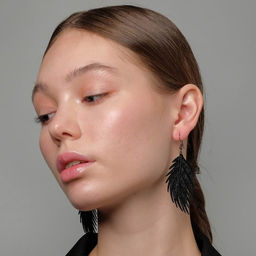 Серьги металл Папоротник листочек цвет чёрный - Queen fair фото 2