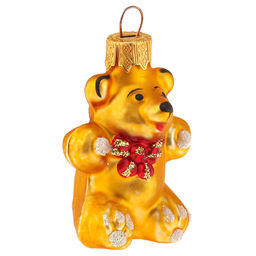 Елочная игрушка фигурка стеклянная Медвежонок с бантом h6см, красный, ручная художественная роспись, подарочная упаковка (Россия) - Домашняя мода фото 2