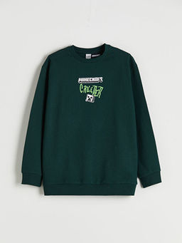 Bisiklet Yaka Minecraft Bask?l? Erkek ?ocuk Sweatshirt