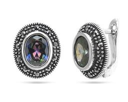 Серьги из серебра марказит, мистик кварц, SL-AGA134