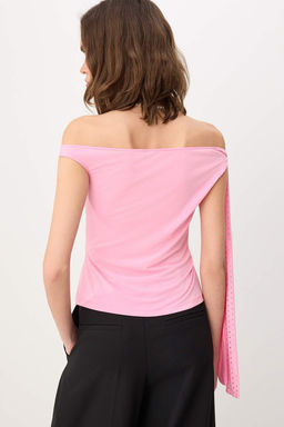 Pembe Asimetrik Yaka Kolsuz Sandy Party Bluz TPRSS26BZ00060