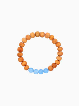 Браслет из сандалового дерева с агатом, длина 18 см, синий