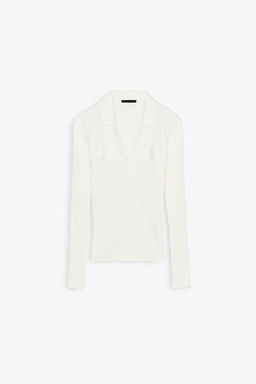 RIBBED POLO NECK T-SHIRT