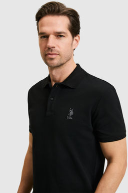 Erkek Slim Fit Polo Yaka Siyah Basic Ti__rt