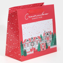 Пакет ламинированный квадратный Зима в городе, 22 22 11 см - Дарите счастье фото 2