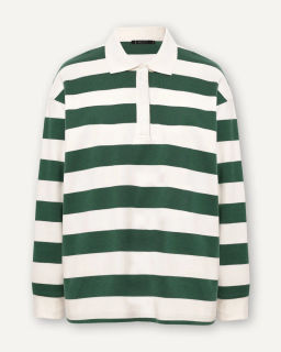 Блузка-поло в широкую горизонтальную бело-зеленую полоску - Incity фото 8