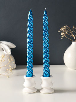 Набор свечей витых, 2.3×24.5 см, 5 ч, 50 г, 2 шт., синий металлик