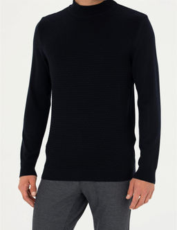 Lacivert Slim Fit Yar_m Bal_k__ Yaka Triko Kazak - Pierre cardin фото 6
