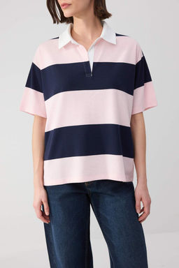 Wardrobe Essentials-Lacivert Cizgili Regular/Normal Kal?p %100 Pamuk Orme T-shirt TWOSS26TS00027