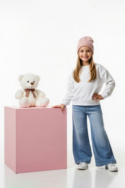 Mavi Duz %100 Pamuk K?z Cocuk Ayarlanabilir Lastikli Denim Pantolon TKDAW25PL00003