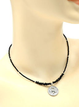 Чокер на шею из циркона шарик гр.2мм с подвеской цв.черный, 38см