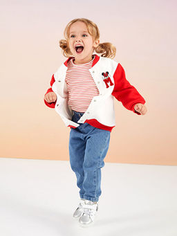 Bisiklet Yaka Uzun Kollu ?izgili Pamuklu K?z Bebek Ti??rt