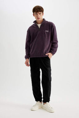 Флисовый свитшот с принтом и воротником-стойкой Comfort Regular Fit - Defacto фото 2