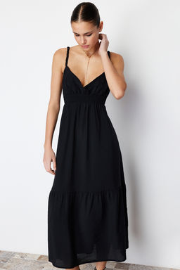 TRENDYOLMILLA Siyah Belden Ac?lan Ask?l? Midi Dokuma Elbise TWOSS24EL00340  фото 2