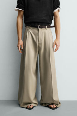 PANTAL?N WIDE FIT PLIEGUES / Beige