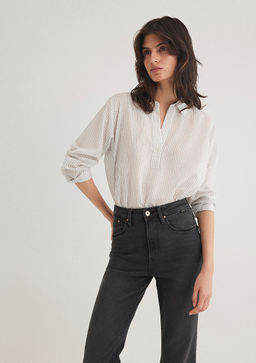 Cizgili Beyaz Gomlek - Mavi фото 2