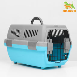 Переноска пластиковая Неон 48х32х29,5 см, вес животного до 12 кг, серо-голубая