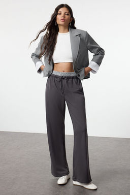 Antrasit Lastik Bel Detayl? Straight/Duz Kal?p Orme Esofman Alt? Pantolon TWOAW25EA00013