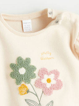 Bisiklet Yaka ?i?ekli K?z Bebek Sweatshirt ve Tayt 2li