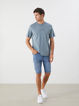 Bisiklet Yaka Bask?l? Erkek Ti??rt