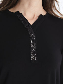 Ka??k Yaka Pul Payetli Uzun Kollu Kad?n Bluz